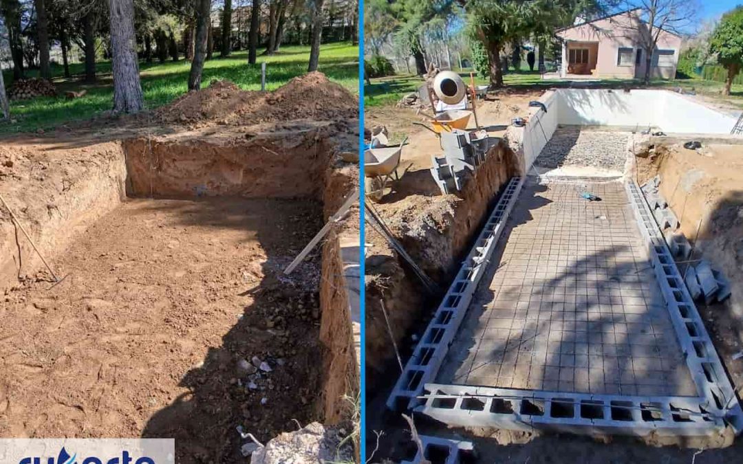 Piscina en construcción con bloque H en Calatayud