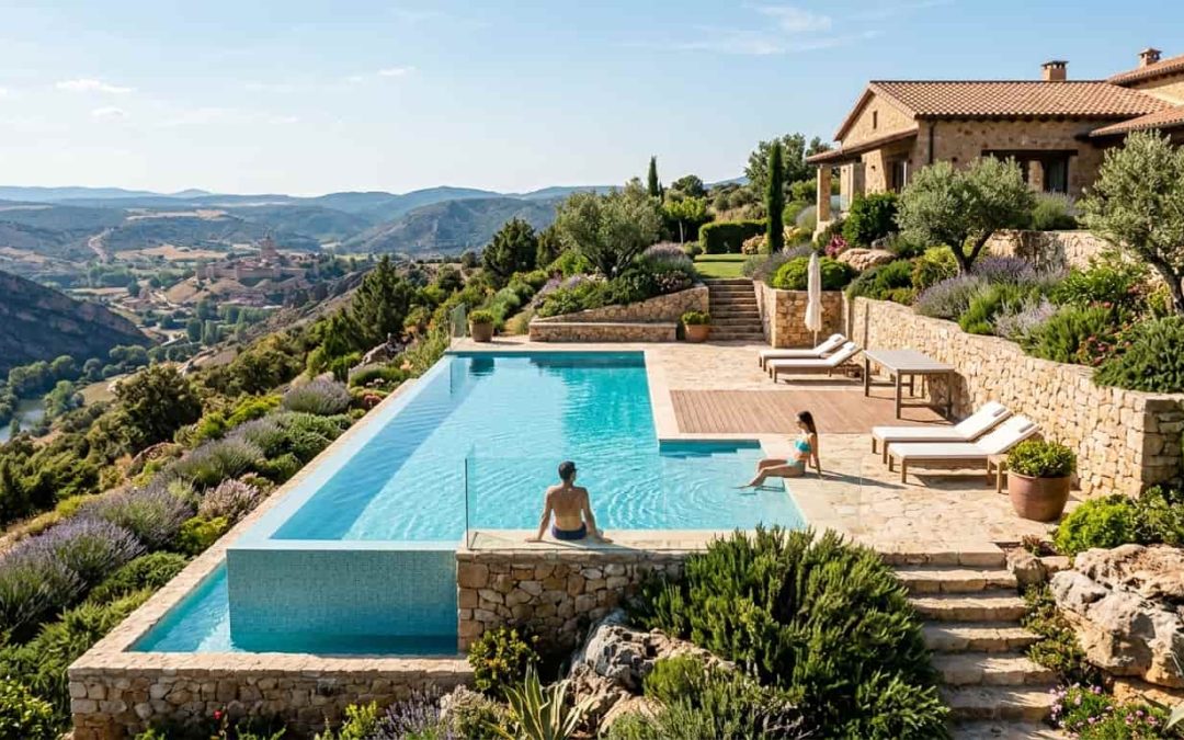 Piscina de obra en un terreno con desnivel o difícil